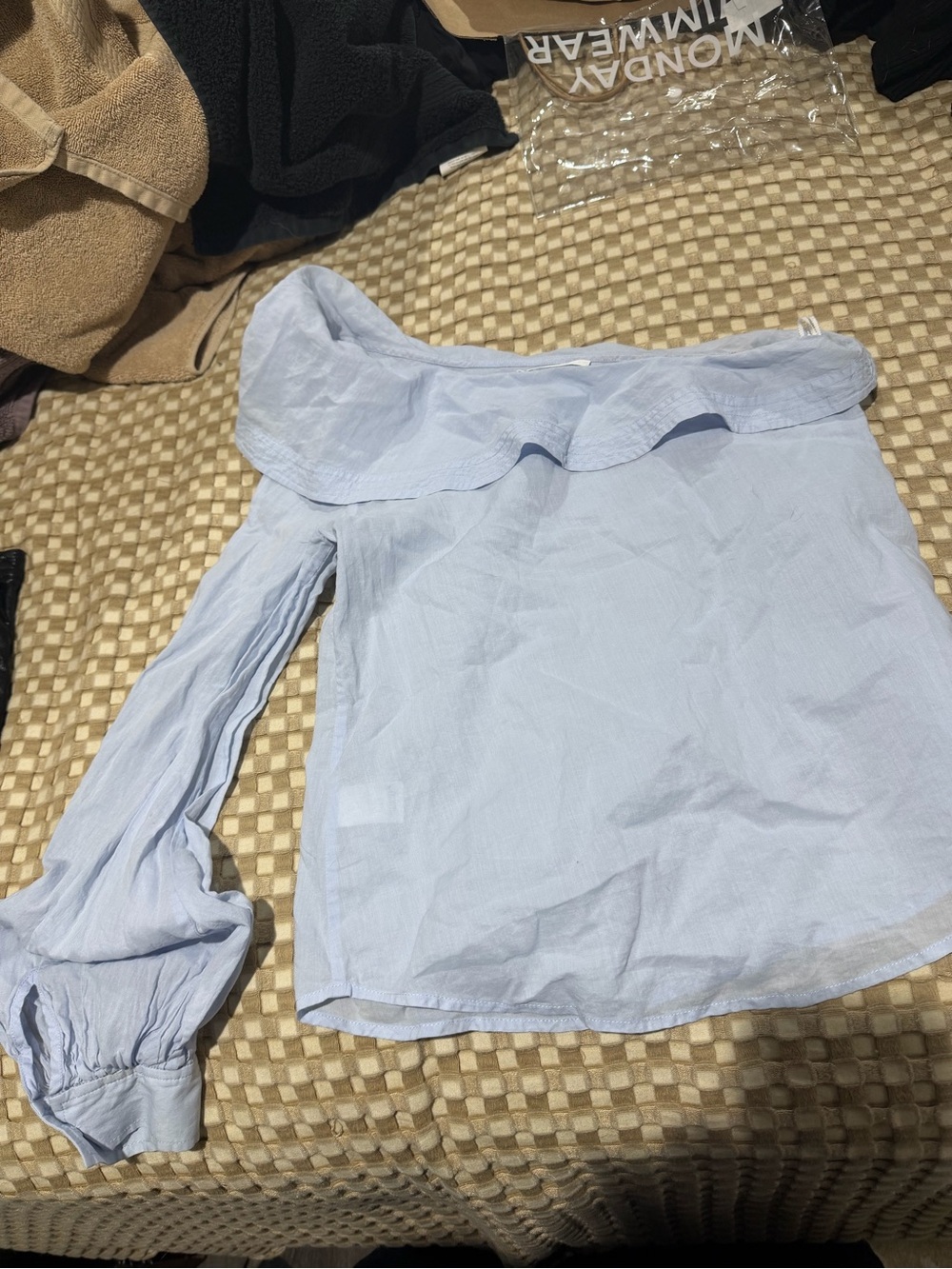 ALC Light Blue One-Shoulder Ruffle Blouse - Picture 3 of 3